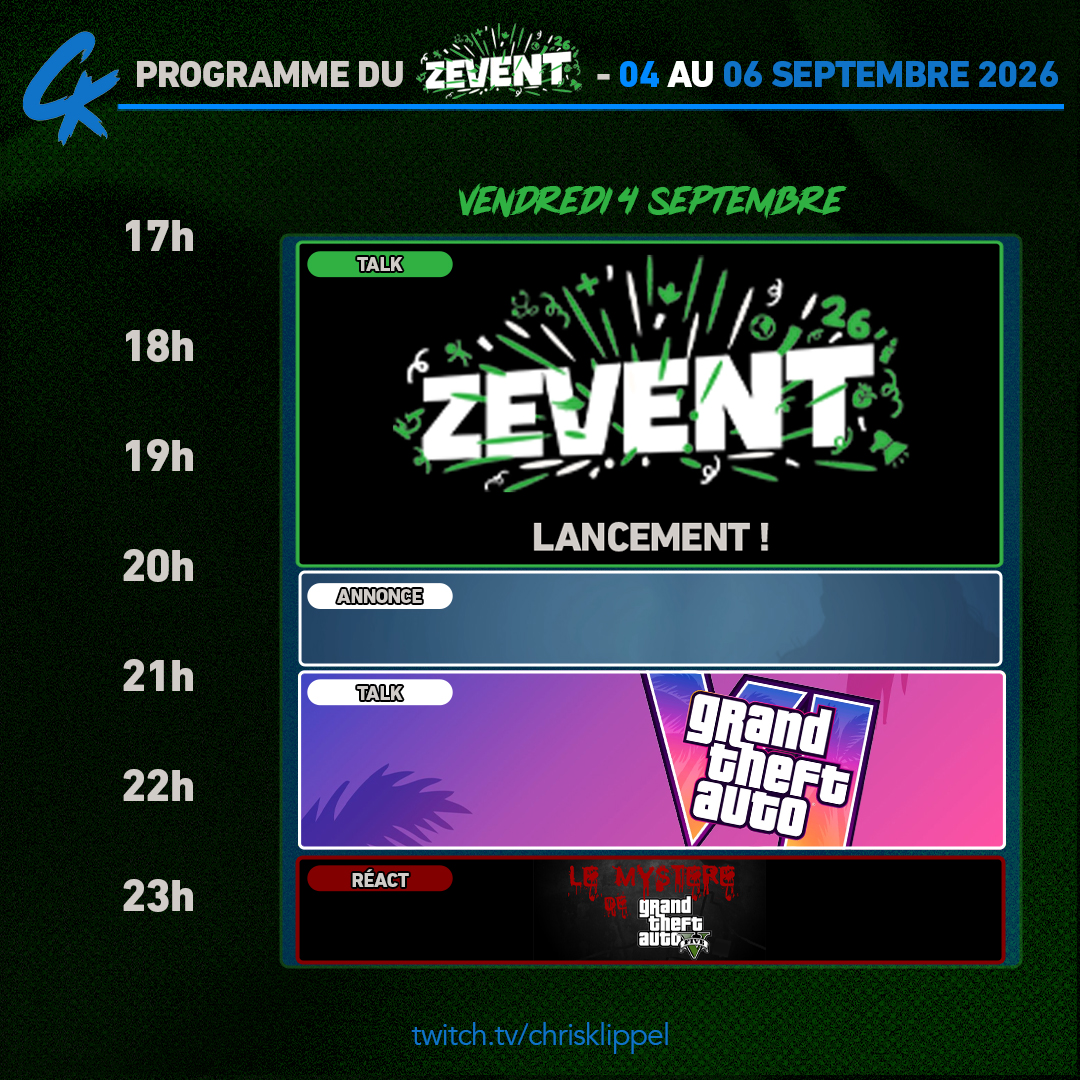 Programme Vendredi ZEvent 2026