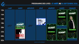 Mise &agrave; jour planning Twitch 31 aout - 6 septembre 2026