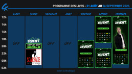 Planning Twitch 31 ao&ucirc;t au 6 septembre